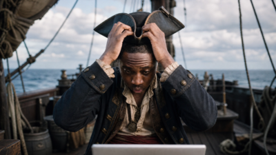 A pirate frustrated by his LLM's use of em dashes.